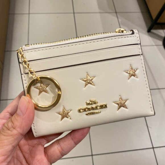 Coach Mini Skinny Id Case With Star Print CW876 Chalk - Picture 1 of 15